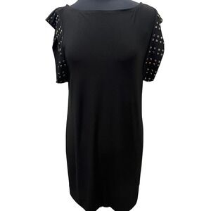 Bisou Bisou Womens Black Studded Cap Sleeve Sheath Dress Boat Neck Mini Dress